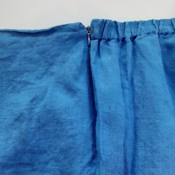 Vintage 100% Linen Wide Leg Trousers Crop Blue Elastic Waist Pedal Pushers 18W - Picture 4 of 13
